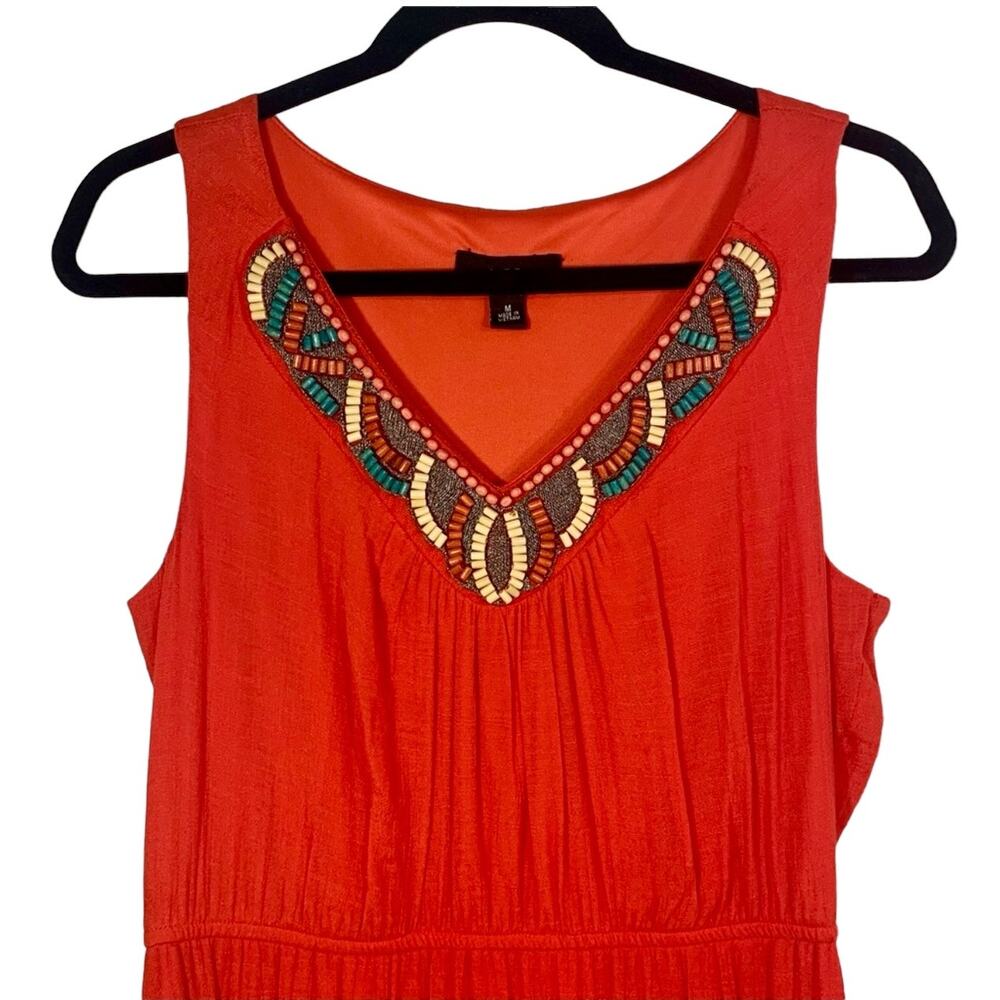 AGB Womens Orange Sleeveless Maxi Dress Size M Beaded V-Neck Elastic Waist Boho - Picture 10 of 15